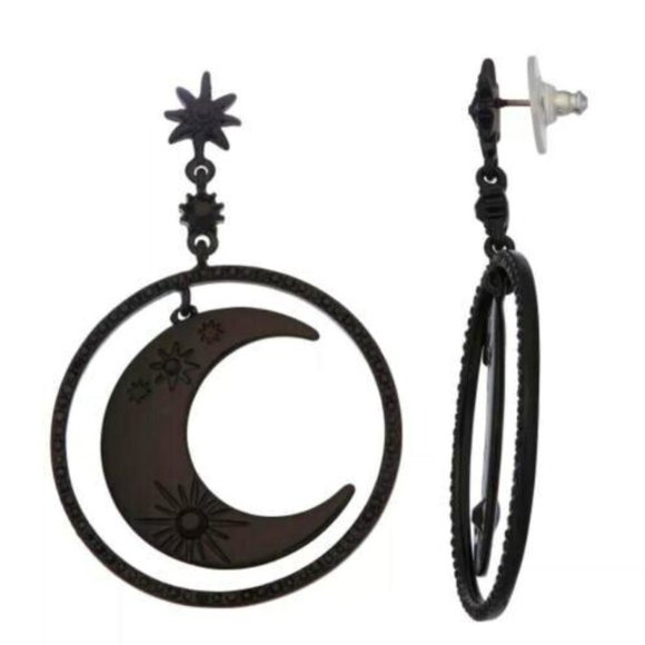 VERA WANG CELESTIAL BLACK/BLACK CRYSTAL CRESCENT MOON & STAR EARRINGS**NEW! - Picture 3 of 3